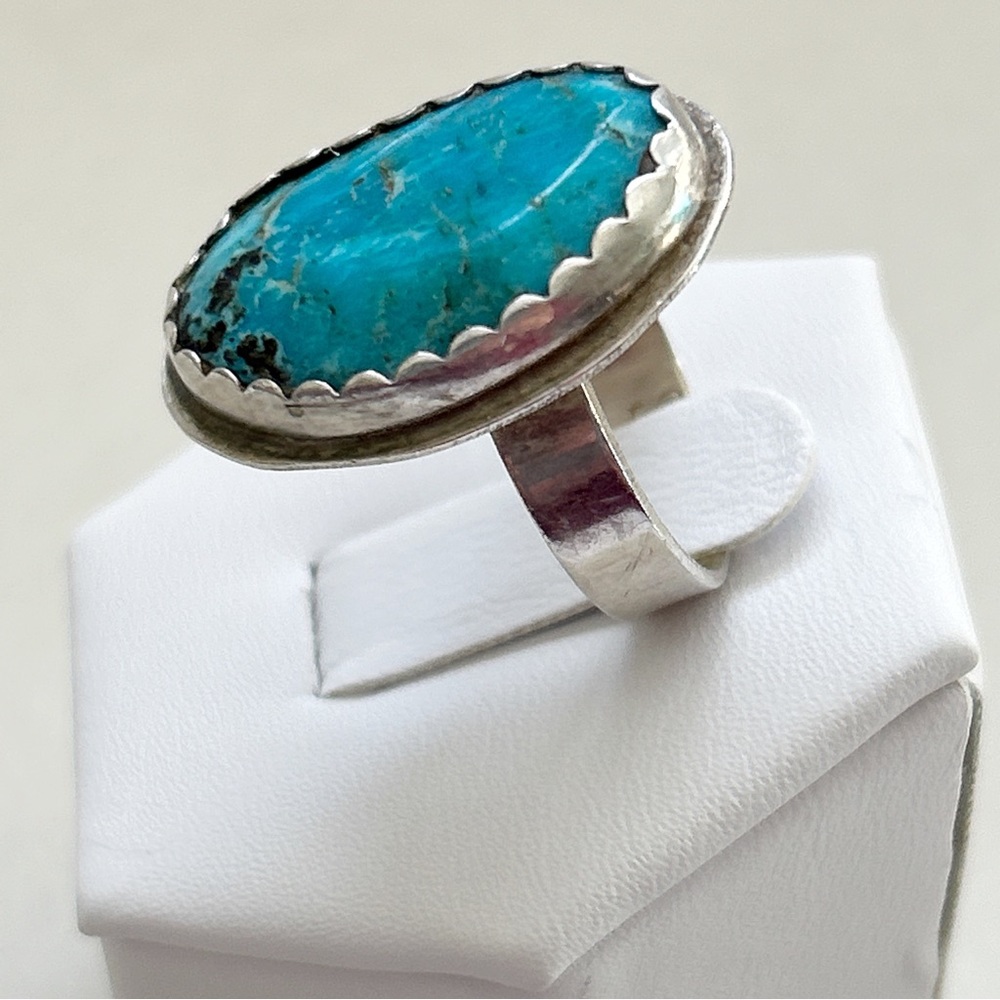 Vintage Signed Southwestern Turquoise Sterling Silver Ring - Picture 8 of 14